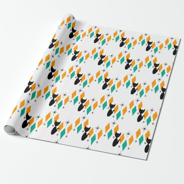Papier Cadeau Mi siècle moderne Diamants atomiques Starburburts  (Déroulé)