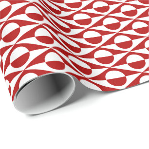 Papier Cadeau Mi-siècle moderne géométrique, rouge foncé et blan