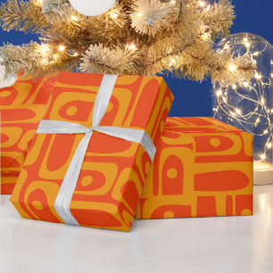 Papier Cadeau Mi-siècle Moderne Piquet Abstrait Motif Orange