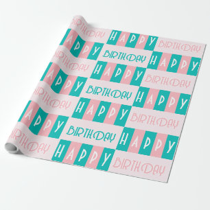 Papier Cadeau Mi-Siècle Moderne Rétro Joyeux Anniversaire Rose b