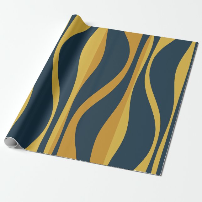 Papier Cadeau Mi-siècle moderne Salon Marine Motif de moutarde (Déroulé)
