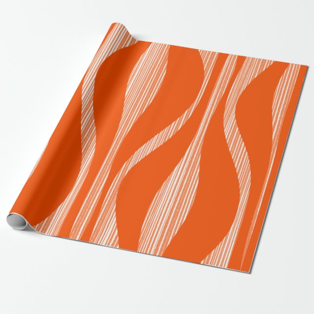 Papier Cadeau Mi-Siècle Moderne Salon Motif Orange (Déroulé)