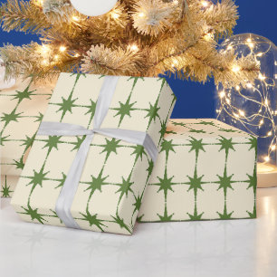 Papier Cadeau Mi-Siècle Moderne Starburs Olive Green Motif