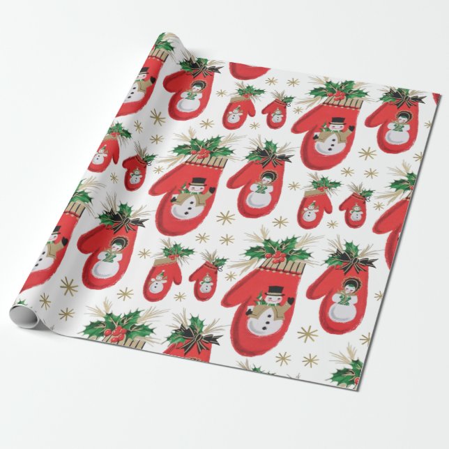 Papier Cadeau Mi-siècle Noël Mittens (Déroulé)