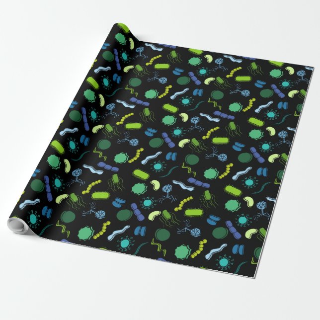 Papier Cadeau Microbiologie - Couleur sur noir (Déroulé)
