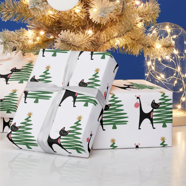 Papier Cadeau Mid-century Modern Christmas 1950's Atomic Cat (Vacances)