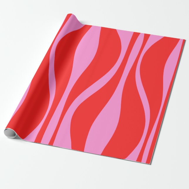 Papier Cadeau Mid Century Modern Lounge Preppy rose et rouge (Déroulé)