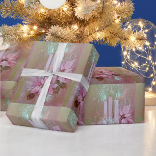 Papier Cadeau Mid Century Moderne Chandelles Roses & Poinsettia