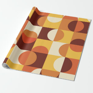 Papier Cadeau Mid Century Moderne demi cercles jaune et orange