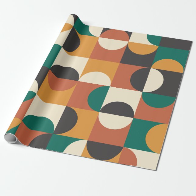 Papier Cadeau Mid Century Moderne demi cercles vert et orange (Déroulé)