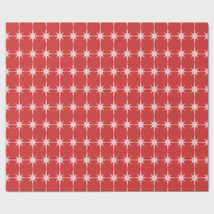 Papier Cadeau Mid Century moderne Noël rose et rouge étoiles