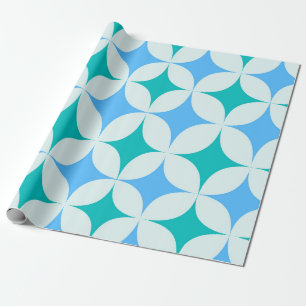 Papier Cadeau Mid Century Retro Starburs Motif Turquoise Bleu