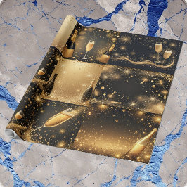Papier Cadeau Midnight Gold Champagne Dreams New Year Glittering