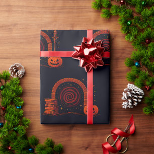 Papier Cadeau Midnight Hearth Médiéval - Orange et noir