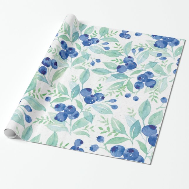 Papier Cadeau Midsummer Rustic Blueberry Berry Motif d'été (Déroulé)