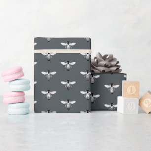 Papier Cadeau Miel Abeille Motif Apiaire Hors Noir