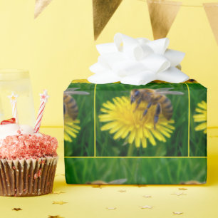 Papier Cadeau Miel abeille sur un Dandelion Jaune