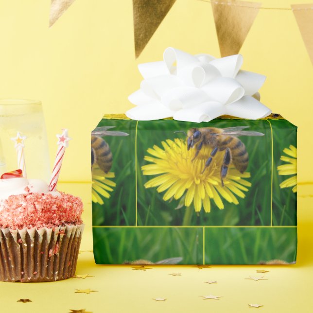 Papier Cadeau Miel abeille sur un Dandelion Jaune (Fête d'anniversaire)
