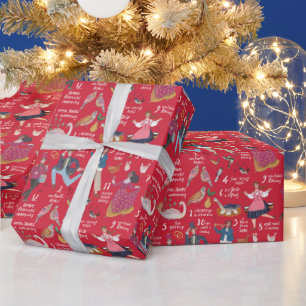 Papier Cadeau Mignon 12 Jours de Noël Classique Traditionnel 