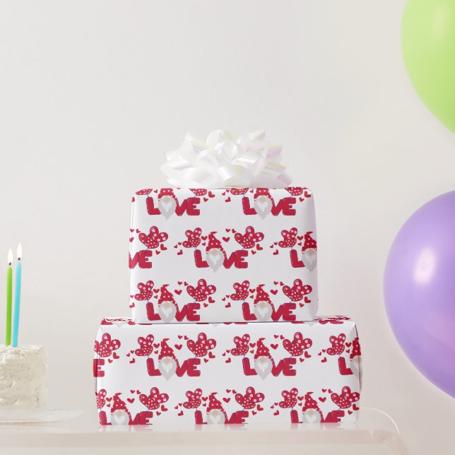Papier Cadeau Mignon amour Valentines Jour Gnome Rouge Blanc (Cadeaux de fête)