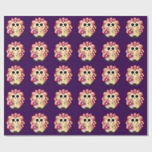 Papier Cadeau Mignon Art de Champignon Rouge Kawaii Hérisson
