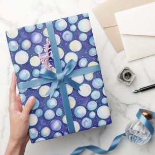 Papier Cadeau Mignon bleu blanc à bulles neige aquarelle fantais