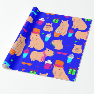 Papier Cadeau mignon capybara drôle animal bleu