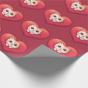 Papier Cadeau Mignon Chat Blanc avec Design Kawaii Kitty Love