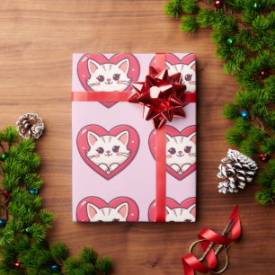 Papier Cadeau Mignon Chat Blanc avec Design Kawaii Kitty Love
