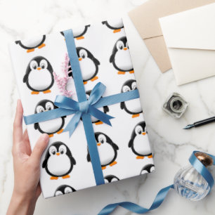Papier Cadeau Mignon dessin animé de manchot personnalisé hiver
