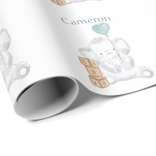 Papier Cadeau Mignon Éléphant Garçon Bébé Aquarelle Nom Personna