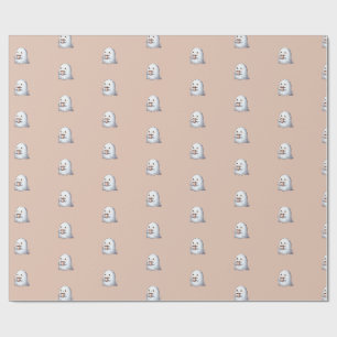 Papier Cadeau Mignon fantôme Kawaii tenant du café Aquarelle