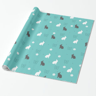 Papier Cadeau mignon fleur de lapin et motif de papillon