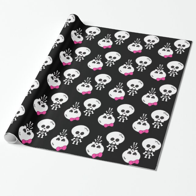 Papier Cadeau mignon kawaii emo garçon fille squelettes skuls (Déroulé)