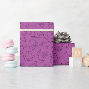 Papier Cadeau mignon motif de chat de yoga sur fond violet