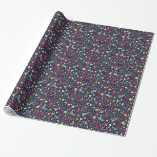 Papier Cadeau mignon oiseaux et fleurs motif