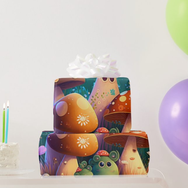 Papier Cadeau mignonette champignons cottagecore motif papier à  (Cadeaux de fête)