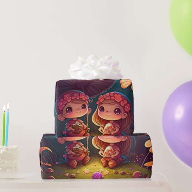 Papier Cadeau mignonette champignons cottagecore motif papier à  (Cadeaux de fête)