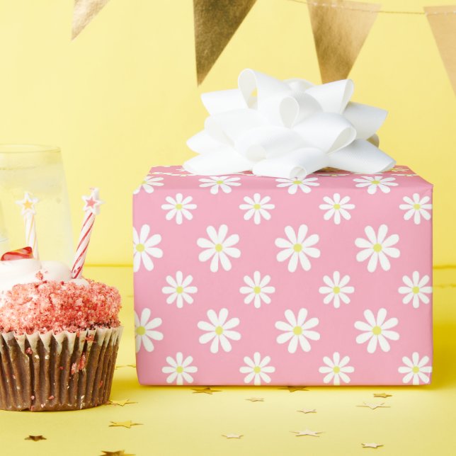 Papier Cadeau Mignonette Rose Daisers Motif Floral (Fête d'anniversaire)