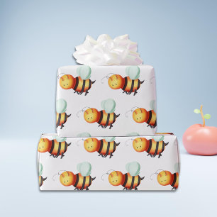 Papier Cadeau Mignonne abeille à miel avec des ailes bleues à mo