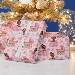 Papier Cadeau Mignonne Bébé Afro-Américaine Fille Rose