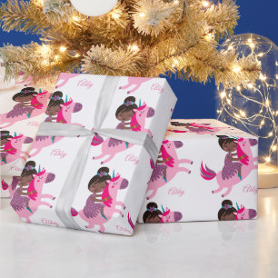 Papier Cadeau Mignonne Black Haired Girl équitation sur une lico