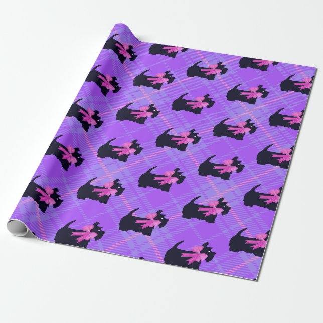 Papier Cadeau Mignonne Black Scottish Terrier Dog Plaid Noël (Déroulé)