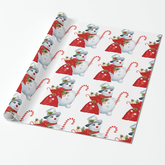 Papier Cadeau Mignonne bonhomme de neige de Noël (Déroulé)