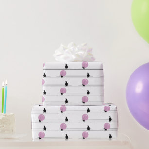 Papier Cadeau Mignonne Bubblegum Birds sur un Motif de fil Blanc