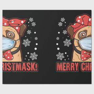 Papier Cadeau Mignonne Carlin Masque Visage Chien Joyeux Noël