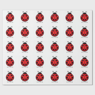 Papier Cadeau Mignonne coccinelle rouge personnalisable avec nom