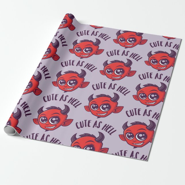 Papier Cadeau Mignonne comme diable en enfer avec un texte foncé (Déroulé)