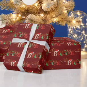 Papier Cadeau Mignonne CROYER Noël Esprit Typographie Rouge