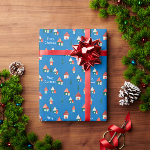 Papier Cadeau Mignonne Joyeuse Ville de Noël
